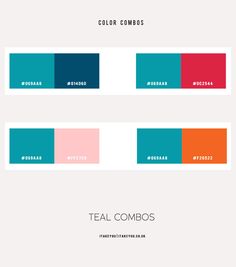 the color combos for teal and pink are shown in three different colors, each with