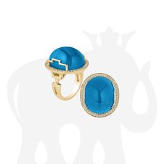 JR0130-LBT 'Rock 'N Roll' London Blue Topaz Oval Cabochon Ring in 18K Yellow Gold Stone Size: 20 x 17 mm Diamonds: G-H / VS, Approx Wt: 0.31 Cts Cabochon Ring, Gold Stone, Pendant Rings, London Blue Topaz, London Blue, Ring Collections, Oval Cabochon, Rock N Roll, Blue Topaz