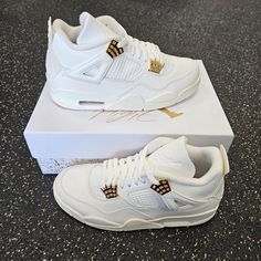 Brand New, Never Worn, In Original Box Nike Air Jordan 4 Metallic Gold Aq9129-170 Womens Size 10w/8.5m Follow Me Ig : @Heartnsole10 Luxury Lace-up Basketball Shoes, Sporty White Air Jordan 4 With Abzorb Midsole, Luxury High-top Jordan Sports Shoes, White Air Jordan 4 Low-top With Abzorb Midsole, Luxury Jordan Lace-up Sports Shoes, Luxury High-top Jordan Shoes, Luxury Lace-up Jordan Sports Shoes, Luxury Basketball Shoes, Luxury High-top Custom Sneakers With Cushioned Footbed