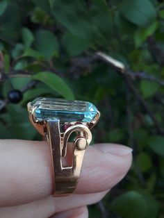 Absolutely Stunning 14k Yellow Gold, Huge Aquamarine, Ruby, Diamond Retro Ring... Aquamarine is approximately 18.15mm x 13.24mm, approximately 15ct. Perfect Vintage Pre Owned Condition.. Size is 7 1/4 Weight is .9 Grams Look Spectacular.. Emerald Cut Sapphire Rings With 17 Jewels, Formal Baguette Cut Emerald Ring In 14k Gold, Formal 14k Gold Baguette Cut Emerald Ring, Antique Style Emerald Cut Emerald Ring With Prong Setting, 14k Gold Art Deco Topaz Ring For Anniversary, Formal Hallmarked Emerald Cut Sapphire Ring, Formal Sapphire Ring With Octagon Diamond Cut, Yellow Gold Emerald Cut Sapphire Ring For Anniversary, Formal Octagon Sapphire Ring With Diamond Cut