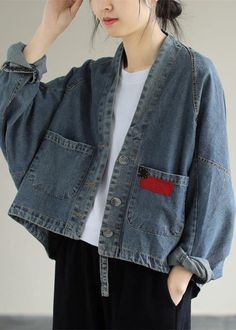 Elegant V Neck Button Down Spring Clothes Fashion Ideas Denim Blue Coats CTS210115 Ropa Upcycling, Mode Kimono, Spring Clothes, Maxi Coat, Linen Maxi Dress, Blue Coats, Comfortable Room, Outwear Jackets, Cup Size