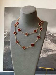 20 motifs Red carnelian 925 silver 18k Rose Gold Plated 84cm long - ParadiseKissCo Luxury Red Necklace For Gift, Luxury Red Sterling Silver Necklace, Luxury Red Sterling Silver Jewelry, Elegant Carnelian Necklaces In Yellow Gold, Elegant Yellow Gold Carnelian Necklace, Luxury Red Necklaces, Designer Rose Gold Polished Jewelry, Designer Rose Gold Jewelry With Polished Finish, Luxury Red Necklaces For Formal Occasions