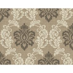 a brown and white wallpaper with an ornate design