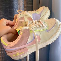 Nike Air Force 1 Low Shadow Cashmere Size: Women’s 7.5 Style: Ci0919-700 Colors: Cashmere/Pure Violet/Pink Oxford/Pale Coral Release Date: 07/27/2021 Perfect Condition Very Minimal Wear. May Be A Small Scuff Or Two On Rubber, Easily Removable. Pastel Nike Lace-up Sneakers, Nike Pastel Lace-up Sneakers, Nike Round Toe Pastel Sneakers, Nike Pastel Sneakers With Round Toe, Shoes Nike Air Force, Shadow Color, Shoes Nike Air, Cute Messages