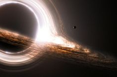 an artist's impression of two black holes in the sky, with one disk spinning around