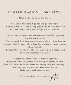 a poem written in black and white with the words prayer against fake love