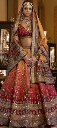 Bridal, Designer, Wedding Multicolor color Ready to Wear Lehenga in Silk fabric with Flared Mirror work : 1887389 Multicolor Lehenga Bridal, Colourful Wedding Lehenga, Lehenga Designs For Bridesmaid, Unique Indian Bridal Lehenga, Sabyasachi Designs, Indian Wedding Outfit Bride, Fancy Lehengas, Royal Lehenga, Multicolor Lehenga