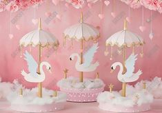 Pink Swan Carousel Backdrop - Gatsby Backdrop Lake Party Decorations, Carousel Photography, Swan Baby Shower, Barbie Swan Lake, 30th Bday Party, Lake Party, Carousel Birthday, Pink Swan