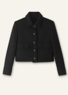 Travel Tailoring Crop Utility Jacket | ME+EM Formal Black Outerwear With Patch Pockets, Black Wool Blazer With Pockets, Luxury Black Outerwear With Flap Pockets, Elegant Black Blazer With Patch Pockets, Black Wool Blazer With Patch Pockets, Black Wool Coat For Workwear, Black Wool Coat For Work, Tailored Black Outerwear With Patch Pockets, Black Tailored Outerwear With Patch Pockets