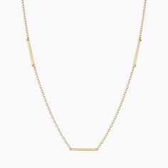 Because solid gold will always be in style. This classic gold necklace is a foundational piece for your layer. Love the timeless appeal of a solid gold necklace layer? Style your 14k Gold Rose Bar Necklace with the 14k Gold Parker Chain Necklace. Product Details 14k solid gold 15" chain + 2" extender. Adjustable in 1 inch increments 15" - 17" Bar charm measure 10 mm by 0.9 mm Spring ring closure | Rose Bar Necklace, Women's by gorjana Modern 14k Yellow Gold Bar Necklace, Classic Chain Necklace For Layering, 14k Yellow Gold Bar Necklace With Delicate Chain, Minimalist Yellow Gold Bar Necklace With Cable Chain, Yellow Gold 14k Minimalist Station Necklace, Elegant Bar Necklace With Cable Chain, Minimalist 14k Yellow Gold Station Necklace, Minimalist 14k Gold Station Necklace, Elegant Everyday Bar Necklace With Cable Chain