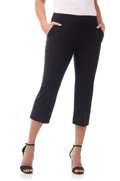 Secret Figure Pull-On Knit Bootcut 5 Pocket Pant – Rekucci Stretch Dress Pants For Work With Straight Hem, Elastane Cropped Leg Pants For Workwear, Stretch Cropped Leg Pants For Business Casual, Stretch Business Casual Cropped Pants, Straight Hem Stretch Bottoms For Workwear, Mid-rise Straight Fit Bottoms For Business Casual, Stretch Cropped Leg Office Pants, Stretch Straight Leg Work Pants For Office, Classic Cropped Leg Pants For Business Casual