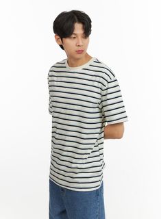 Product Detail Style : Casual Occasion : Back to school Type : Men, TShirts Print : Stripe Material : Cotton Sleeve : Short sleeve Neck : Round neck Length : Regular Fit : Loose fit Cotton100 Color : White, Dark blue Made in Korea Model Size Model is wearing size M/L and the color White. Height : 6'0" | 184cm / Top : L / Bottom : XL (32 inch) .prddescription table, .prddescription td, .prddescription th { border : 1px solid black; border-collapse : collapse; padding: 10px; } Size(Inch) Size Shou Casual Striped Crew Neck Shirt, Casual Cotton Crew Neck Shirt, Casual Striped Short Sleeve T-shirt, Casual Striped Crew Neck T-shirt, Striped Cotton Crew Neck Shirt, Casual Striped T-shirt For Streetwear, Casual Striped Cotton Shirt, Casual Crew Neck Shirt, Striped Relaxed Fit Short Sleeve T-shirt