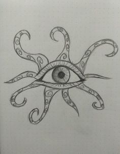 an eye is drawn in the shape of an octopus