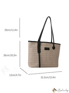 BirdinBag - Elegante bolsa de paja para vacaciones con amplio espacio y detalles de letras impresas Casual Rectangular Canvas Shopping Bag, Large Bucket Bag With Double Handle For Daily Use, Large Double Handle Bucket Bag For Daily Use, Casual Large Shoulder Bag For Shopping, Large Beige Shoulder Bag For Shopping, Large Handheld Bags For Everyday Use, Large Shoulder Bag For Shopping, Large Handheld Bag For Everyday Use, Large Handheld Shopping Bag