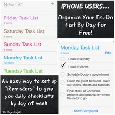 an iphone screen showing tasks and reminders for the day to do list on it