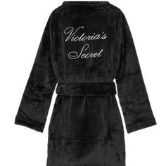 Victoria's Secret Short Cozy Robe 26588190 Color - (4c3t) Black Embossed Logo Size Xs/S 6 Pc Sheer Mesh Lingerie Set With Skirt Lace Gloves W Rhinestones Nwt Earrings Nwt Black Satin Robe, Pijamas Women, Luxury Robes, Floral Robes, Victoria Secrets, Kimono Fashion, Victoria's Secret Pink, Lingerie Set, Victoria Secret