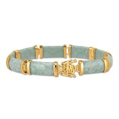 ONE-OF-A-KIND GLAMOUR Nine lustrous jade links that envelop the wrist with luxury.Glistening 14kt gold-plated details add the perfect warm accent to the cool jade.An intricately crafted clasp featuring the ancient Chinese character for “Good Luck, Good Fortune.”Resting on the pulse, the bracelet’s meaning is strengthened and united to the spirit of the wearer.Connect to and embody grace, wisdom, prosperity and more. Ancient Chinese Characters, S Meaning, For Good Luck, Danbury Mint, Jade Bracelet, Good Fortune, Ancient Chinese, 14kt Gold, The Cool