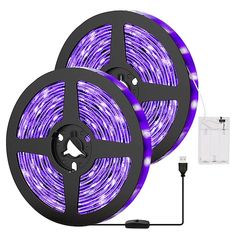 two purple lights are connected to an extension cord