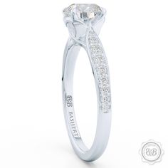 a white gold engagement ring with diamonds on the side