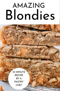 the words amazing blondies are in front of an image of almonds on a plate