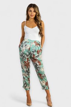 Effortlessly chic, the Anna Floral Satin Trousers are a must-have for any fashion-forward individual. Made in Italy from lightweight and cool fabric, these trousers feature a pull-on style with an elastic back waist for ultimate comfort. With a self-tie belt for an easy and adjustable fit, a high-rise waist, tapered leg, and fold-over hem, these trousers also come equipped with side pockets for added convenience. Complete the look with our Vera Striped Blazer for a stylish and coordinated outfit Satin Trousers, Floral Print Fabric, Striped Blazer, Cool Fabric, Tie Belt, Summer Sale, Tapered Legs, Summer Collection, Clothing Store