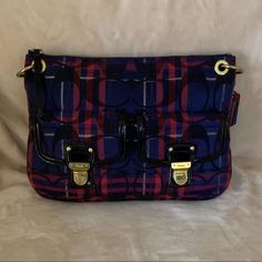 NEW Poppy Tartan Hippie Navy Blue Shoulder Handbag Signature fabric with patent leather trim Inside zip and slip pockets Zip closure 2 outside front pockets  Never used, has small marks on one of the front buckles Does not come with crossbody strap Zipper is slightly sticky at ends due to inner trim Coach Bags Shoulder Bags Casual Coach Shoulder Bag With Zipper Pocket, Casual Coach Bag With Pockets, Coach Bags With Pockets For Everyday Use, Everyday Coach Bag With Pockets, Coach Pouch Shoulder Bag With Zipper Pocket, Coach Bags With Pockets, Coach Crossbody Bag With Pockets, Blue Coach Bags With Zipper Closure, Blue Coach Bag With Zipper Closure