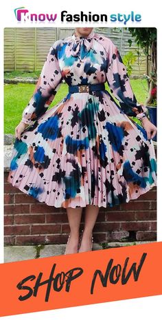 Blue Pink Elegant Print Split Joint Fold O Neck A Line Dresses Patchwork, Elegant Church Outfits, Church Outfit For Women, Outfit Tutorial, Church Clothes, Derby Outfits, Girls Black Dress, Church Outfit, Line Dresses