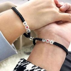 color: Black Affordable Black Couples Bracelets, Couples Black Bracelets For Best Friend Gift, Couples Black Braided Bracelet Gift, Personalized Black Beaded Bracelets For Couples, Couples' Black Braided Bracelets As Gift, Bracelets For Couples, Couples Friends, Rope Bracelets, Expressing Love