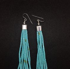 Silver Handmade Kingman Turquoise Dangle Earring Length- 8 3/4 Sterling Silver Made in USA Southwestern Blue Drop Earrings, Southwestern Style Blue Drop Earrings, Turquoise Long Drop Earrings With Ear Wire, Southwestern Turquoise Jewelry With Ear Wire, Southwestern Turquoise Earrings With Dangling Beads, Southwestern Blue Earrings With Ear Wire, Artisan Turquoise Jewelry With Dangling Beads, Turquoise Drop Earrings With Dangling Beads, Southwestern Blue Jewelry With Ear Wire