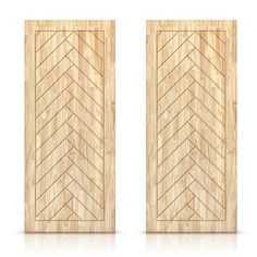 two wooden doors with an arrow pattern on the front and back side, both made out of