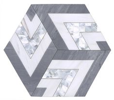 a marble hexagonal design with silver and white accents