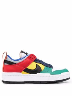 Multicolour Dunk Low Disrupt sneakers from NIKE featuring colour-block panelled design, round toe, front lace-up fastening, perforated detailing, mesh panelling, logo patch at the tongue, signature Swoosh logo detail, pull-tab at the heel, flat sole and platform midsole. Low Disrupt, Nike Dunk Low Disrupt, Nike T, Swoosh Logo, Nike Dunk Low, Colour Block, Dunk Low, Nike Dunk, Pull Tab