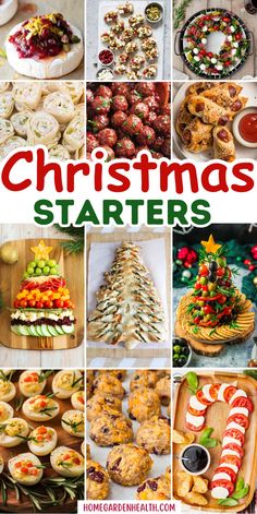 christmas food and desserts are featured in this collage with the words christmas starterrs