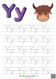 the letter y worksheet with an image of a cow