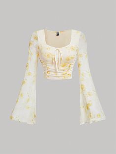 Yellow  Collar Long Sleeve Knitted Fabric Floral  Embellished Medium Stretch  Women Clothing Cute Dress Outfits, Really Cute Outfits, Teen Fashion Outfits, Mode Outfits, Cute Casual Outfits, Outfits For Teens, Simple Outfits, Outfit Inspirationen, Classy Outfits