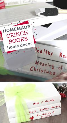 books are stacked on top of each other with the words homemade grinch books written on them