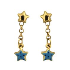 18K Yellow Gold Blue Enamel Polka Dot Flower Dangle Earring (26mm x 5mm)Amalia J. & Boutique Earrings Metal Chain Link, Jewelry Gift Box, Gift Bag, Beautiful Jewelry, Jewelry Gifts, Polka Dot, Polka Dots, Dangle Earrings, Dots