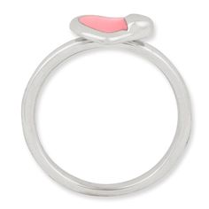 Sterling Silver Stackable Pink Enameled Heart Ring Pink Rings Heart, Hearts Rings Silver, Pink Sterling Silver Rings, Pink Enamel Stackable Jewelry, Personalized Pink Heart Ring, Pink Adjustable Heart Ring For Promise, Adjustable Pink Heart Ring For Promise, Pink Enamel Promise Ring, Pink Enamel Stackable Ring As Gift