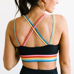 Flow Sports Bra - Rainbow | MT SPORT &vert; Maven Thread Sporty 4-way Stretch Squat Proof Sports Bra, Sporty Squat Proof Sports Bra With 4-way Stretch, Sports Activewear With Built-in Padding And 4-way Stretch, Sporty Activewear With Built-in Padding For Workout, Stretch Color Block Sports Bra, Squat Proof 4-way Stretch Sports Bra For Gym, Athleisure Activewear For Sports Events, Sporty Supportive Running Activewear, Technical Fitted Sports Bra For Workout