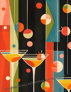 an abstract painting of martinis and bubbles