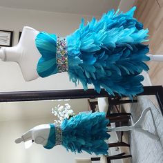 Nwt Size 2 Turquoise Party Time Homecoming, Prom, Or Pageant Cocktail Dress. Strapless With Full Feather Flare Bottom. Wide Belt With Large Colored Rhinestones. Due To Sizing Dress Does Not Fully Zip On Mannequin. Recommended To Be About 2" Smaller (1 Whole Size) Smaller Than Mannequin Measurements Given. Flat Lay Measurements: Armpits 14" Waist 12" (24") Total Length: 37.5" (Hollow To Bottom Row Of Feathers) Dress Form: Bust 34" Waist 26" Prom, Pageant, Homecoming, Snowball, Gala, Or Even Brida Blue Feather Dress, Feather Homecoming Dress, Feathers Dress, Turquoise Party, Blue Feather, Feather Dress, Vintage Style Dresses, Media Center, Wide Belt