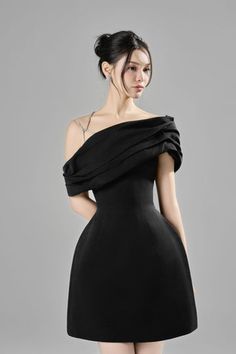 Elle A-line Asymmetric Neck Taffeta Mini Dress | MEAN BLVD Korean Clothes, Mean Blvd, Designer Collection, Online Fashion, Latest Fashion Trends, Latest Fashion, Vietnam, A Line, Mini Dress