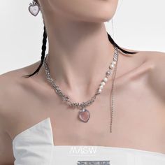 Add a touch of sweetness and elegance to your look with our Strawberry Pendant Necklace. Crafted in silver tone, this necklace features a delightful heart-shaped pendant in a soft pink hue, resembling a luscious strawberry. Surrounding the necklace are delicate freshwater pearls, further enhancing the necklace's elegance and sophistication. The silver tone of the necklace provides a sleek and versatile look, making it easy to pair with a variety of outfits and styles. The pendant hangs gracefull Kawaii Strawberry, Romantic Design, Trendy Jewelry, Popular Style, Soft Pink, Pendant Jewelry, Freshwater Pearls, Jewelry Necklace Pendant, Silver Plated