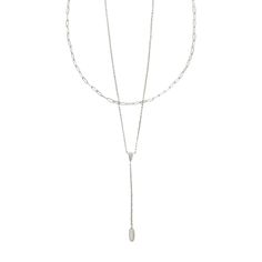 Want to try out the layered necklace look, but don't know where to start? Meet the Jaimee Multi-Strand Necklace. A chic combination of a classic chain and Y-shaped necklace, this two-in-one style lets you get in on the layering trend, effortlessly. Designer, founder, and philanthropist Kendra Scott started her company in 2002, just three months after her first son was born. Her commitment to innovation, quality, customer service, and detail has taken her from a small startup to a billion-dollar Chic Silver Lariat Necklace With Delicate Chain, Dainty Double Chain Lariat Necklace For Layering, Double Strand Lariat Necklace With Clavicle Chain For Layering, Double Strand Lariat Necklace With Adjustable Chain For Layering, Silver Lariat Chain Necklace For Layering, Silver Dainty Lariat Necklace For Layering, Double Chain Lariat Necklace For Layering, Silver Delicate Chain Lariat Layered Necklace, Double Strand Paperclip Chain Layered Necklace