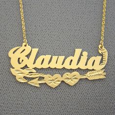 "*Average Name Pendant Width : 1 3/4 Inch (4.5 cm) Approx. *Up to 9 Letters. *Pendant Thickness : 0.5 mm / 25 Gauge / 0.020\" *Premium high end quality personalized laser cut out any letters/numbers in 10kt or 14kt solid yellow or white gold personalized name necklace, this item comes with split sturdy 1.25 mm Flat Rollo chain from 15~20 inches, name pendant length not included on length option. *This pendant cut out by latest technology laser machine, top quality guaranteed. *All personalized j 14k Gold Name Jewelry For Valentine's Day, Valentine's Day Engraved Gold Plated Jewelry, Yellow Gold Heart-shaped Jewelry With Name, Yellow Gold Heart Jewelry With Name, Engraved 14k Gold Jewelry For Valentine's Day, Valentine's Day 14k Gold Engraved Jewelry, Valentine's Day Engraved 14k Gold Jewelry, Engraved Nameplate Jewelry For Anniversary, Valentine's Day Yellow Gold Custom Nameplate Necklace