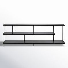 a black shelf with two shelves on each side and one shelf below it, against a white background