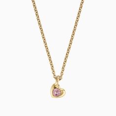 The Ecksand Heart Pink Sapphire Pendant Necklace shown with Adult | loops at 16" & 18" in 18k Yellow Gold Sapphire Pendant Necklace, Pink Sapphire Pendant, Sapphire Necklace Pendants, Types Of Diamonds, Sapphire Pendant, Crafted Jewelry, Recycled Gold, Conflict Free Diamonds, Pink Sapphire