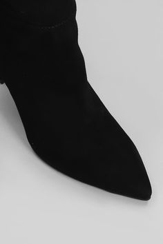 High heels boots in black suede, pointed toe, slip on, draped, leather sole, heel 90 mm, 100% suede, Made in Italy Chic Pointed Toe Heeled Boots With Suede Lining, Suede Pointed Toe Heeled Boots For Evening, Suede Heeled Boots With Stacked Heel Pointed Toe, Formal Suede Boots With Wrapped Heel, Pointed Toe Heeled Boots With Suede Lining, Suede Knee-high Boots With Pointed Toe For Parties, Evening High Heel Boots With Suede Lining, Sleek Low Heel Evening Boots, Sleek Low Heel Boots For Evening