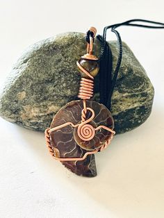 Ammonite Fossil Necklace Wire Wrap Necklace Handmade Jewelry Fossil Necklace, Wire Wrap Necklace, Ammonite Fossil, Wrap Necklace, Crystal Necklaces, Wire Wrapped Necklace, Mead, May 23, Necklace Handmade