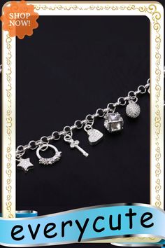 925 Silver Fashion Bracelet with Ms Multielement Adorn Article 13 Elegant Metal Chain Bracelet With Dangling Charms, Elegant Metal Charm Bracelet With Dangling Charms, Elegant Silver Charms With Dangling Details, Sterling Silver Charms Jewelry For Party, Silver Charm Bracelet With Cubic Zirconia, Silver Jewelry With Dangling Charms In Cubic Zirconia, Elegant Silver Bangle Charm Bracelet, Elegant Bracelets With Dangling Charms, Silver Cubic Zirconia Charm Bracelet